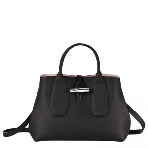 Black Longchamp Roseau M Women's Handbag | 4098-CFHGA