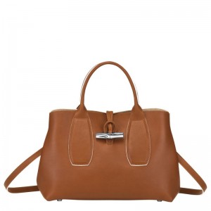Brown Longchamp Roseau M Women's Handbag | 7834-YHMOF