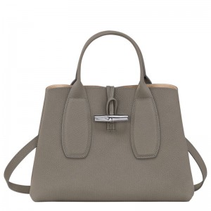 Grey Longchamp Roseau M Women's Handbag | 5708-VLUHF
