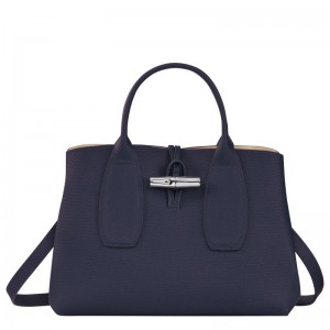 Navy Longchamp Roseau M Women's Handbag | 9546-GPEYJ