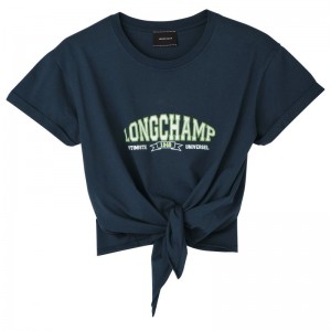 Navy Longchamp Tied Women's T Shirts | 6582-SIFYC