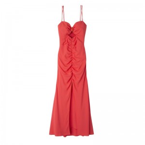 Red Longchamp Midi Women's Dress | 1387-LXEYR