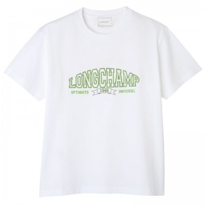 White Longchamp Women's T Shirts | 8057-GTBRW
