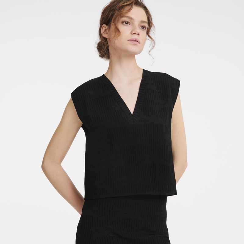 Black Longchamp Sleeveless Women's Sweaters | 5267-UXAPT