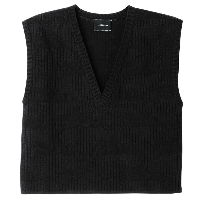 Black Longchamp Sleeveless Women\'s Sweaters | 5267-UXAPT