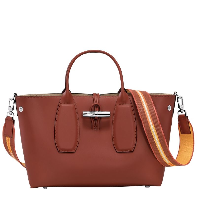 Brown Longchamp Roseau M Women's Handbag | 2194-SCFLQ