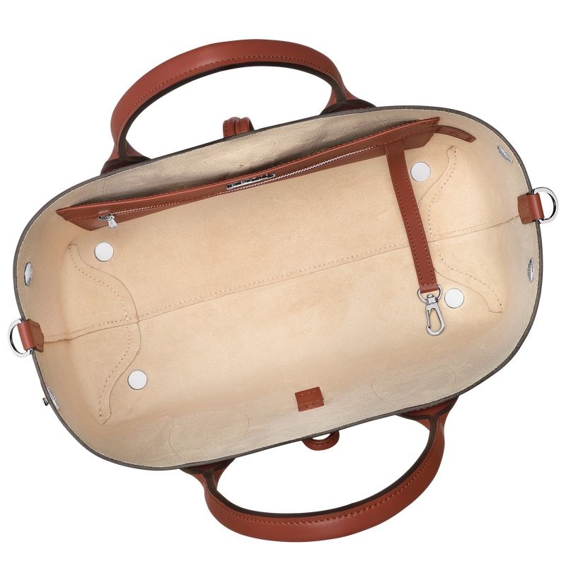 Brown Longchamp Roseau M Women's Handbag | 2194-SCFLQ