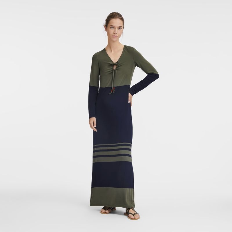 Navy / Khaki Longchamp Long Women's Dress | 0865-UDYJC