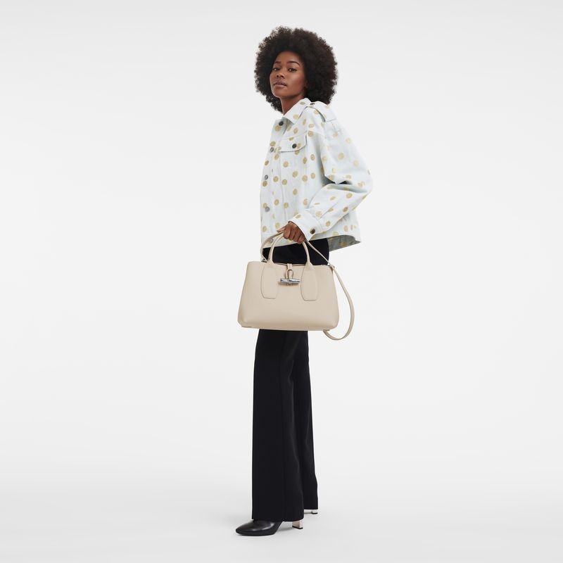 White Longchamp Roseau M Women's Handbag | 1593-ELHIN