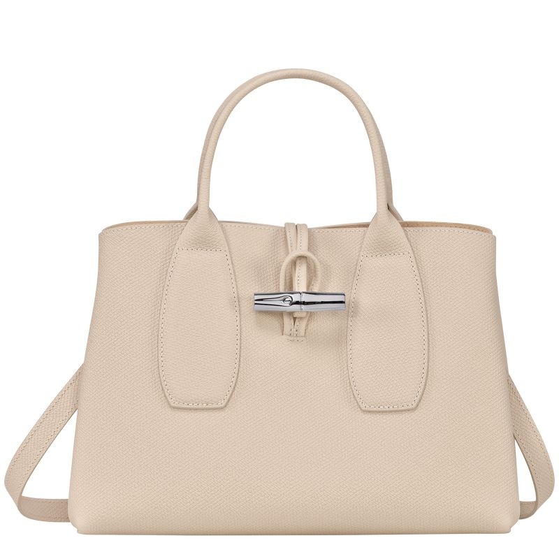 White Longchamp Roseau M Women\'s Handbag | 1593-ELHIN