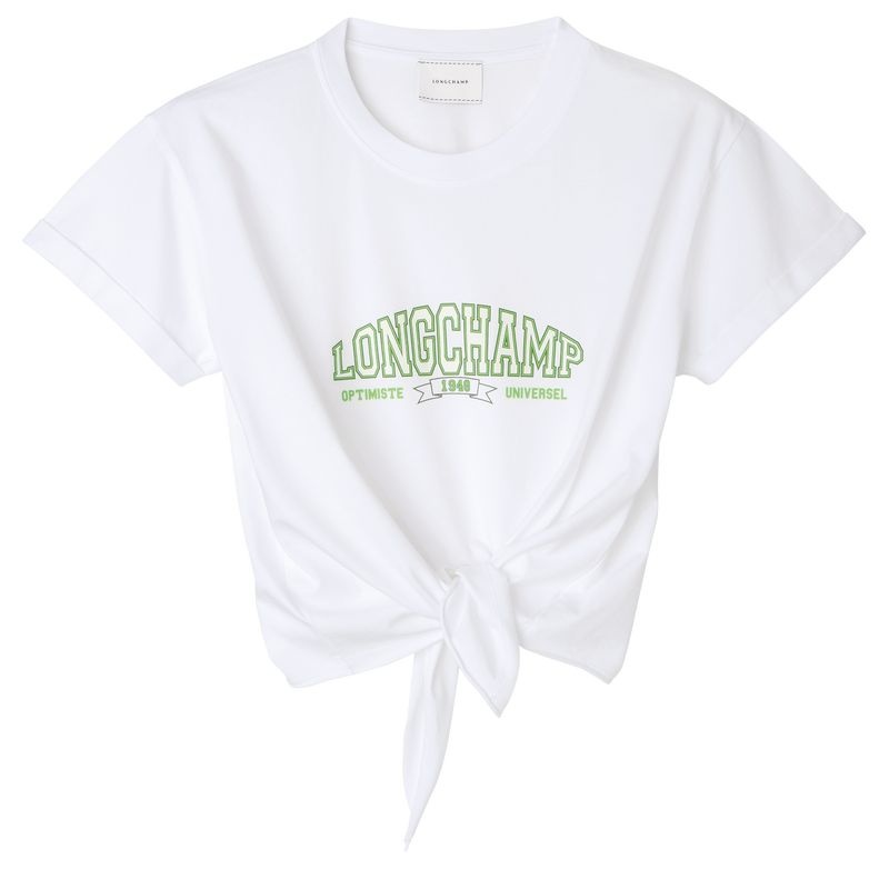 White Longchamp Tied Women\'s T Shirts | 6325-QBJSR