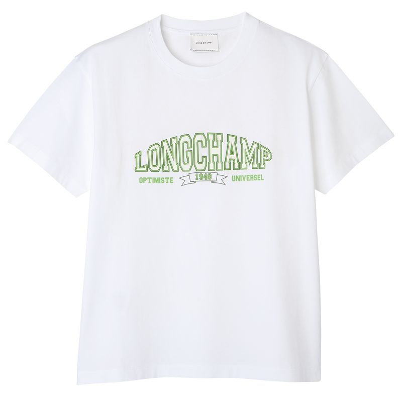 White Longchamp Women\'s T Shirts | 8057-GTBRW